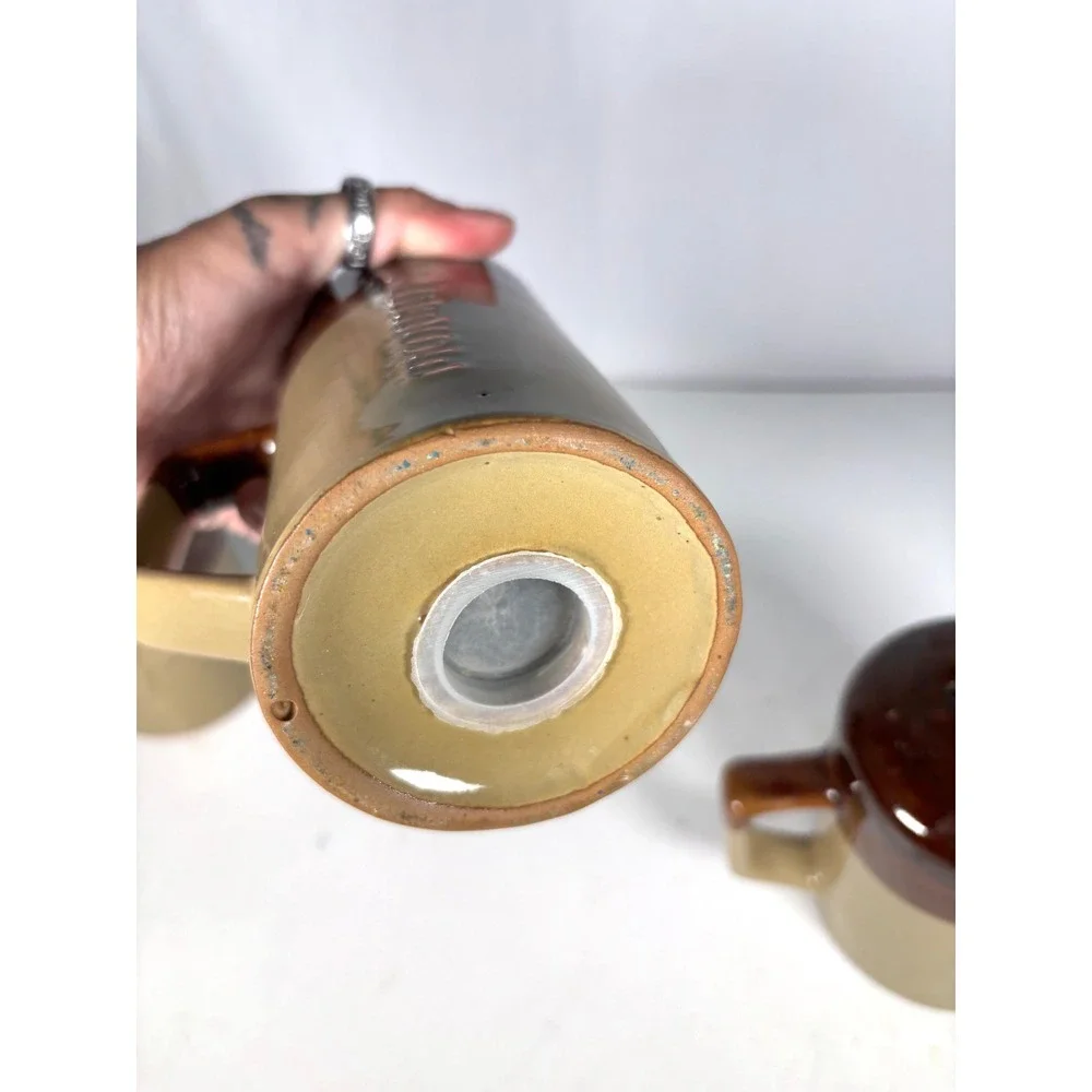 Vintage Ceramic Salt Pepper Cheese‎ Shaker Set Brown Tan Drip Glaze Japan